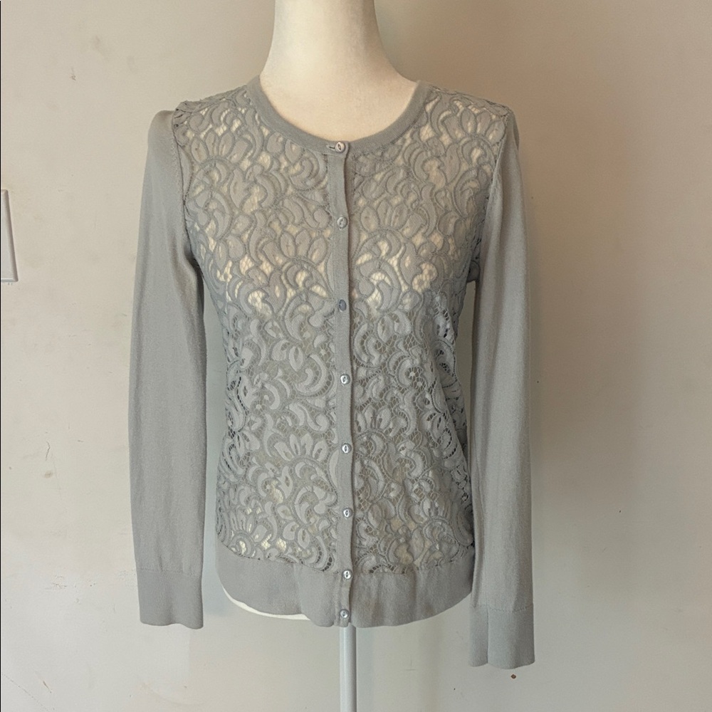 LOFT Lace Front Crewneck Cardigan